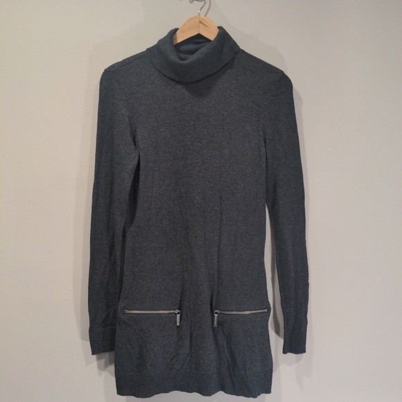 Michael Kors Sweaters - Michael Michael Kors Womens Turtleneck Tunic Sweater Size S Gray Zipper Detail